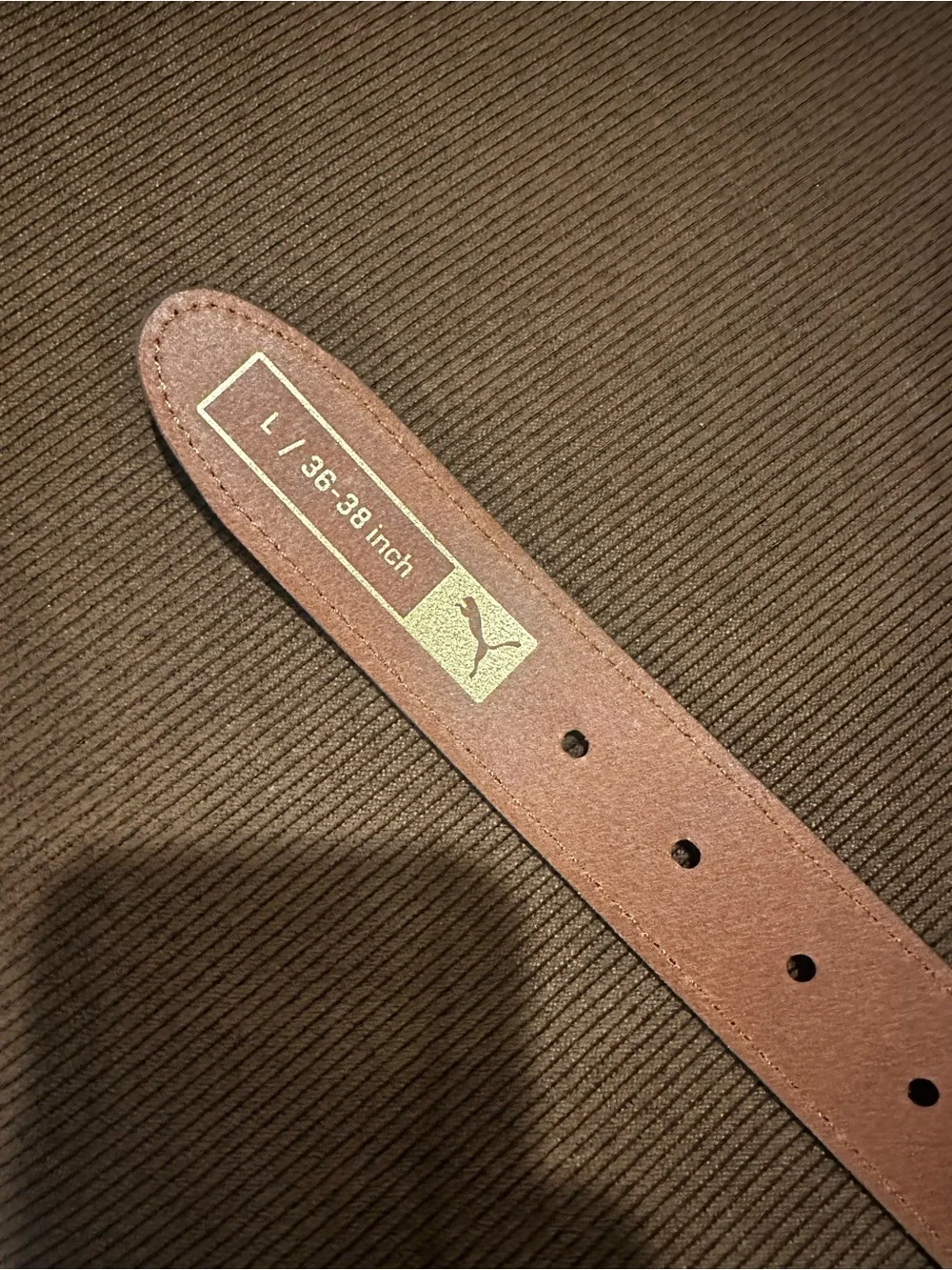 Men's Puma Gray Canvas and Brown Leather Belt - NWOT - needlepoint L - 36-38